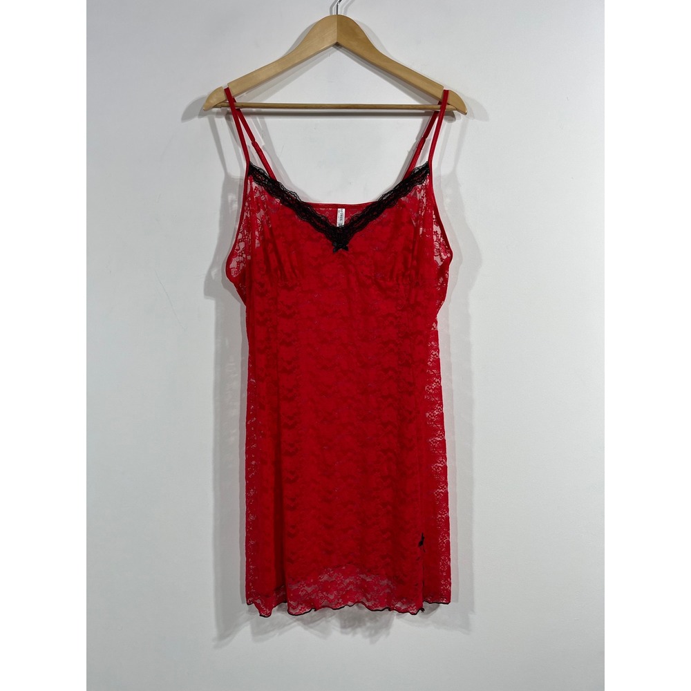 George Y2K Babydoll Red Floral Lace Chemise Slip Dress Womens 3X Dainty Romantic